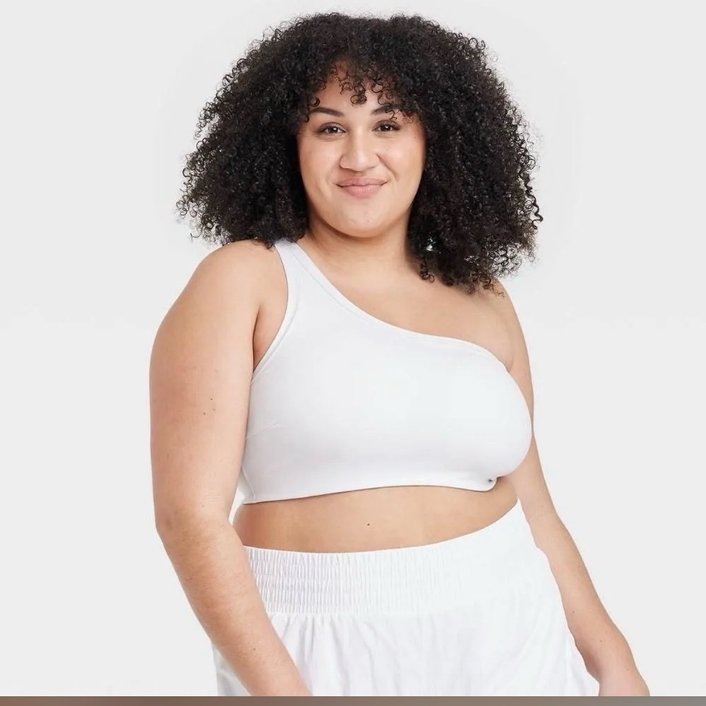All In Motion White One Shoulder Sports Bra 3X & 4X NWT Removable Pads Active